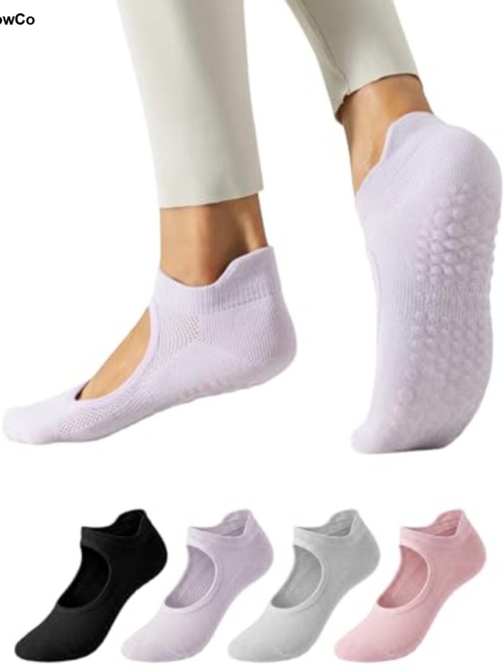 Pilates Socks with Grip Non-Slip Yoga Barre Socks Low-Cut Mary Jane Style